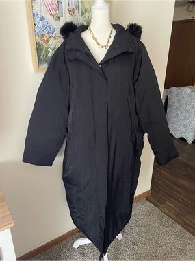Ralph Lauren Down Long Parka Winter Coat Faux Fur Hood Black Size 2X